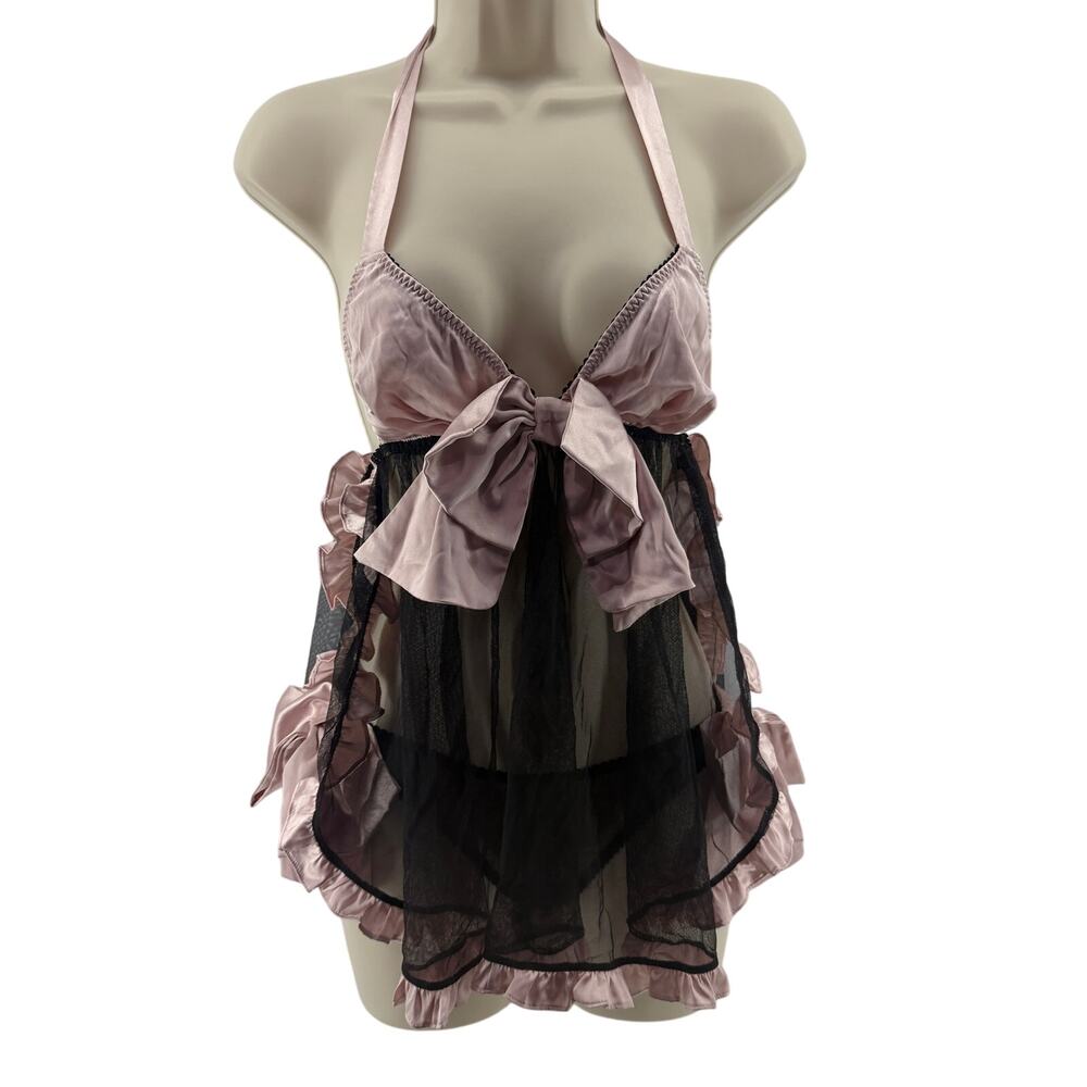 Victoria Secret Babydoll Lingerie Set Pink Bow Detail Womens Small